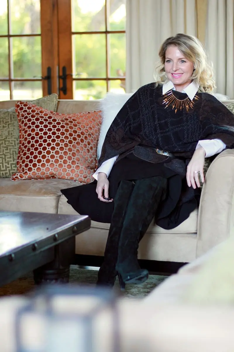 How to wear a blanket wrap, belted with a dress and statement necklace