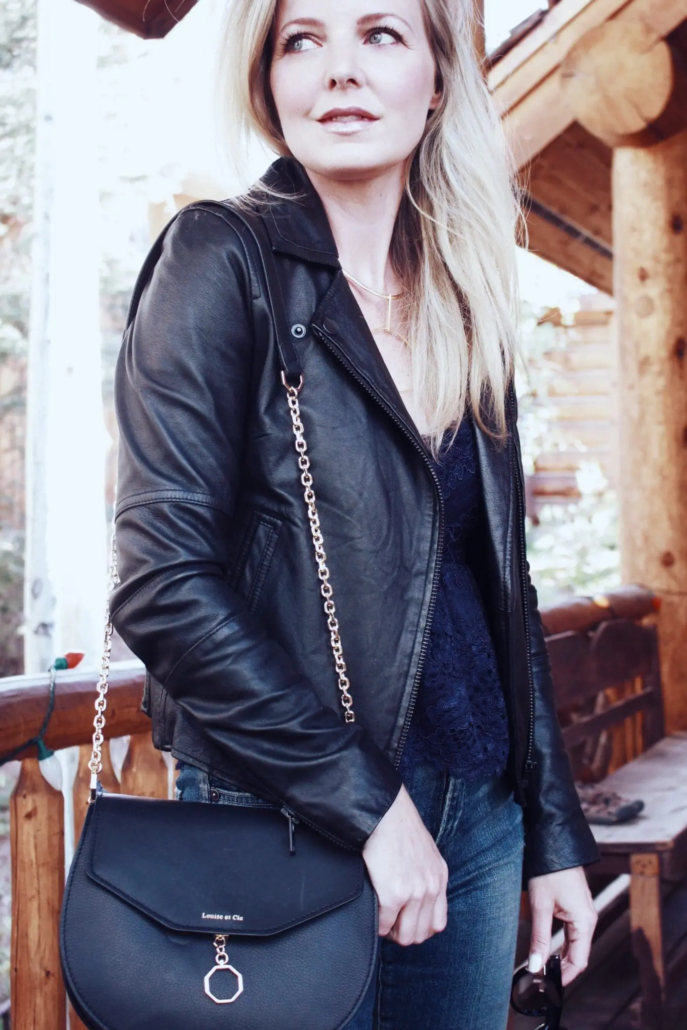 Lace Cami, Moto jacket, skinny jeans