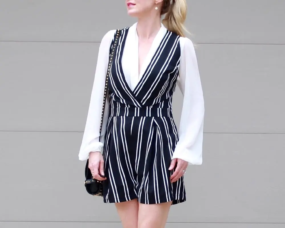 Lace Romper, striped romper, layering under your romper, how to wear a romper, petite romper, style, stylish, fashion over 40