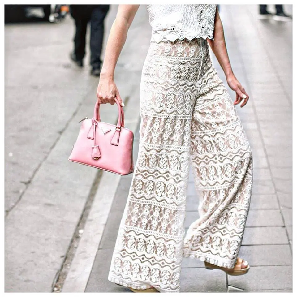 Restocked, lace pants, alice + olivia, white pants, textured pants, wide leg pants