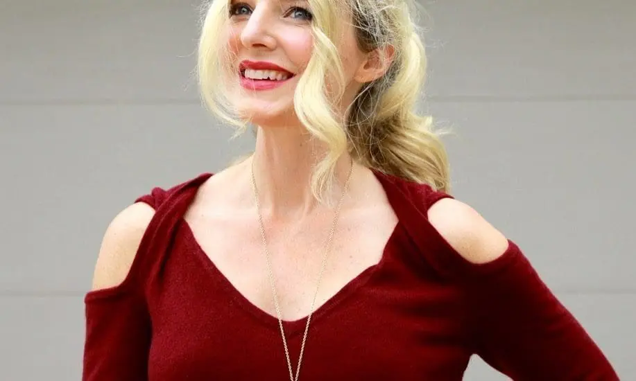 Hot Fall Color, cold shoulder, shoulder, trends, fall fashion, cashmere sweaters, affordable, great deals, outlet stores, best sweater, burgundy