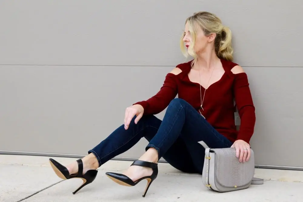 Hot Fall Color, berry, tones, color trends, neiman marcus last call, outlet store, savings, affordable, shopping, wardrobe, fashion over 40, fashion blogger, pointed toe pumps, snakeskin bag, gray bag