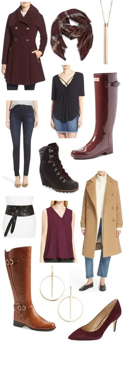 erin busbee's expert style picks from the nordstrom fall clearance sale including camel coat by vince, guess boucle coat, burgundy hunter boots, AG jeans, naturalizer boots with wide calf, and suede sam edelman burgundy pumps