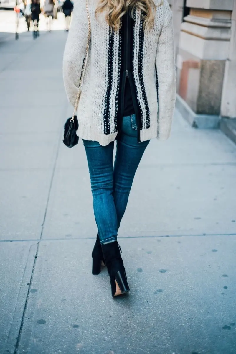 pam and gel turtleneck sweater with skinny jeans and black booties by sam edelman