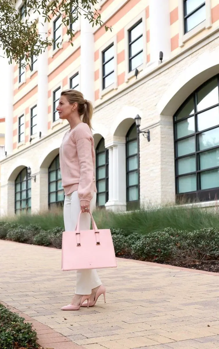 winter white petite pants ankle trousers by vince camuto, look great paired with pastels, like this ted baker bag in pink 