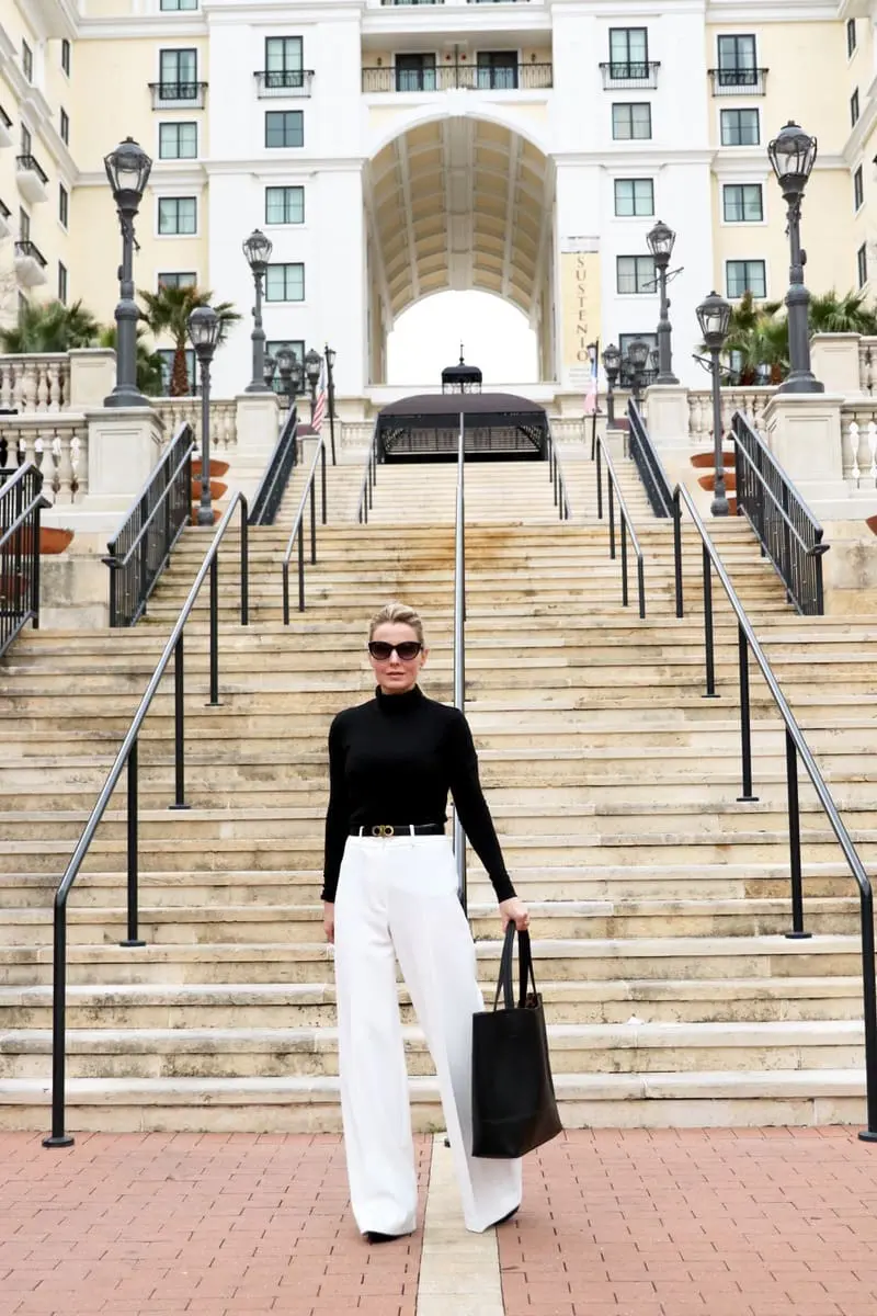 beautiful, elegant, high rise, winter white pants will make your legs look incredibly long and you will also look luxe and feminine