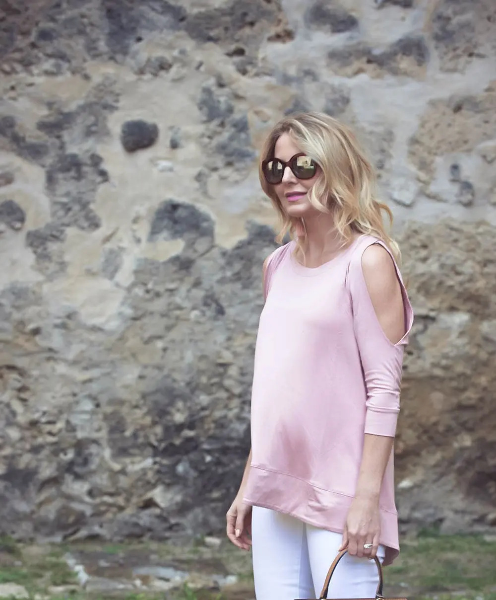 Spring top trends this spring fashion season curated by Erin Busbee fashion blogger and youtuber from Busbeestyle including ruffle tops, off shoulder tops, and cold shoulder tops from Neiman Marcus Last Call