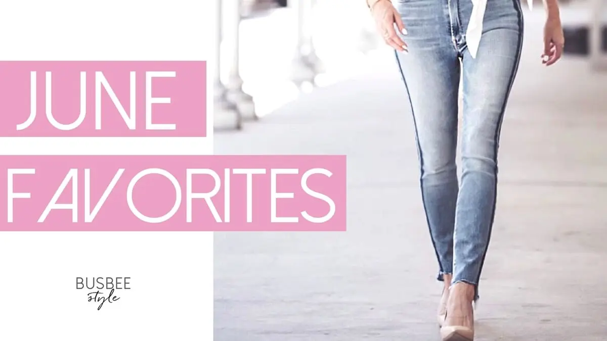 June favorites video by Erin Busbee, fashion blogger from busbeestyle.com, featuring mother jeans with kitty racing stripe