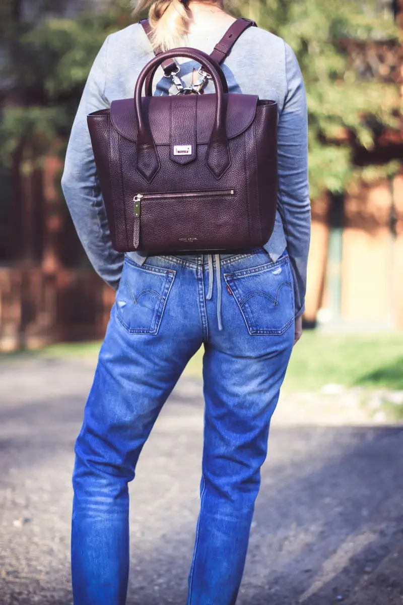 Round handbags post, Chic Backpacks for grown ups, this one by Henri Bendel, with Levi's jeans, fashion blogger, Erin Busbee of Busbee Style in Telluride, Colorado