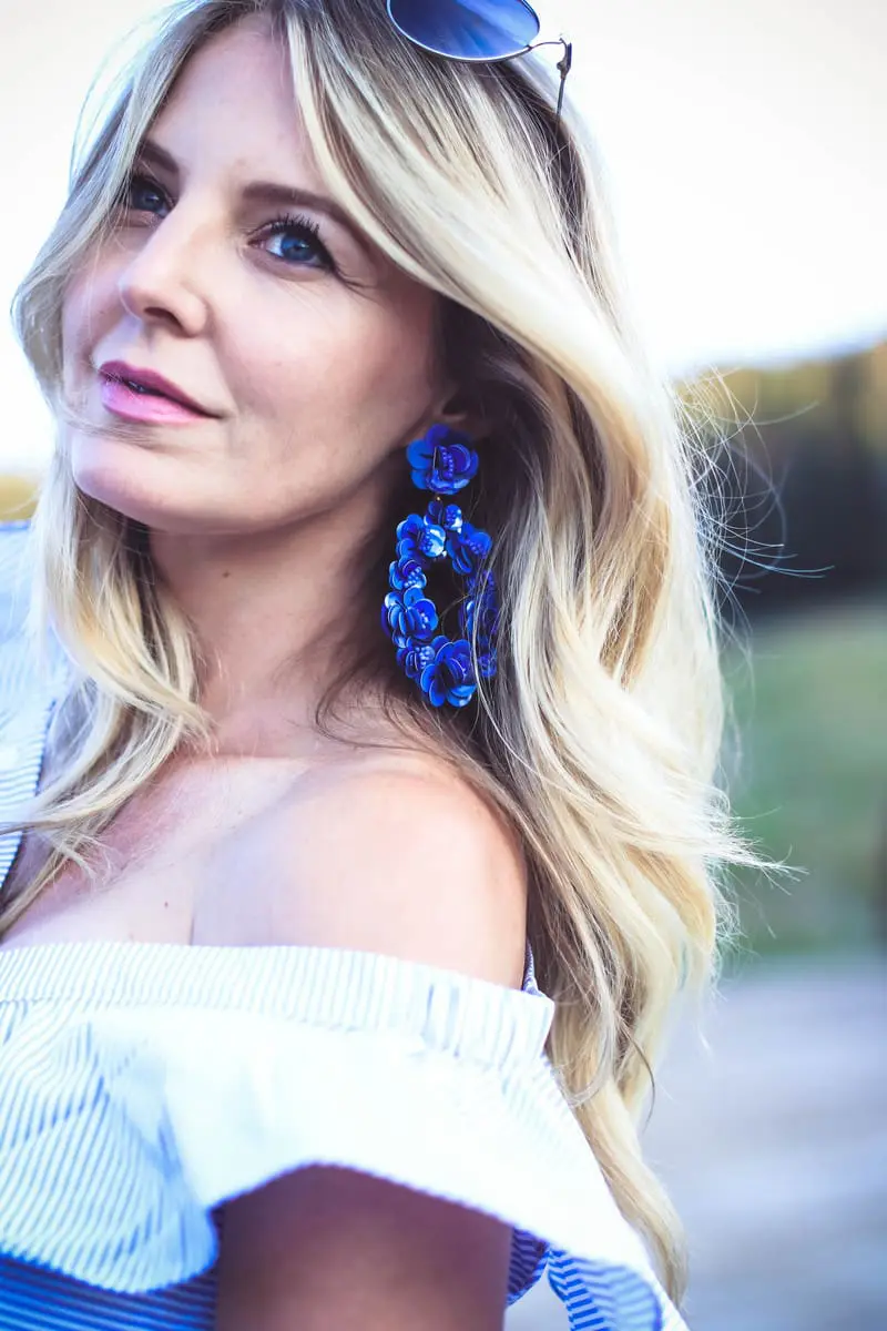 JCrew statement earrings in blue, sequin earrings