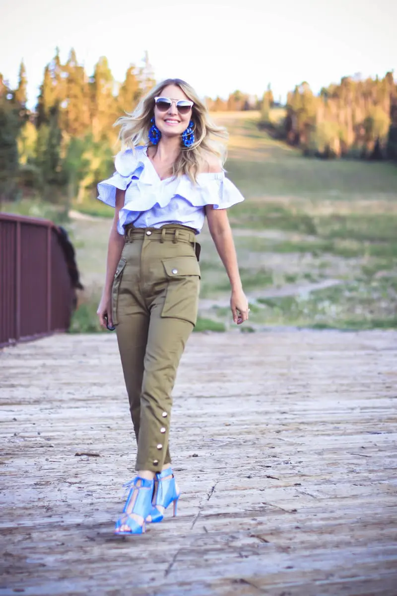 Edgy Pants, by Marissa Webb, Belle Pants, cargo pants on fashion blogger over 40, Erin Busbee, Busbee Style from Telluride, Colorado