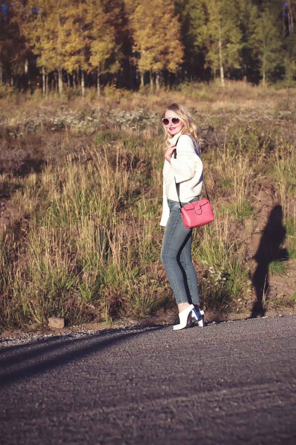 White Shoes, white mules, fashion blogger, Erin Busbee of Busbee Style wearing Who What Wear for Target white mules with Anthropologie sweater and Good American cropped skinny jeans