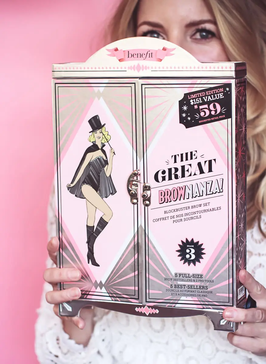 holiday makeup gift sets, featuring benefit cosmetics from Ulta, Brownanza gift set, complete eyebrow shaping kit, reviewed by beauty blogger over 40, Erin Busbee of Busbee Style