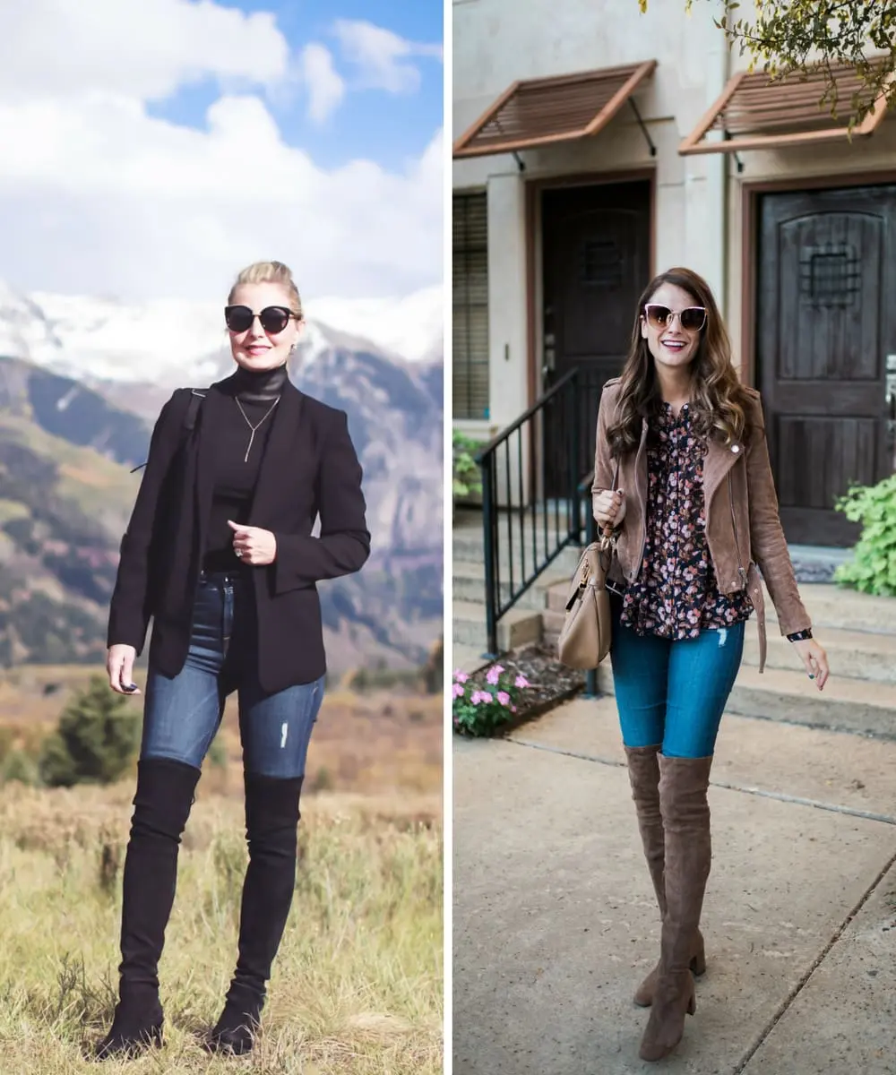 How to wear over the knee or tall boots if you are petite and if you are tall, featuring fashion bloggers Erin Busbee of Busbee Style and Amanda Miller of The Miller Affect