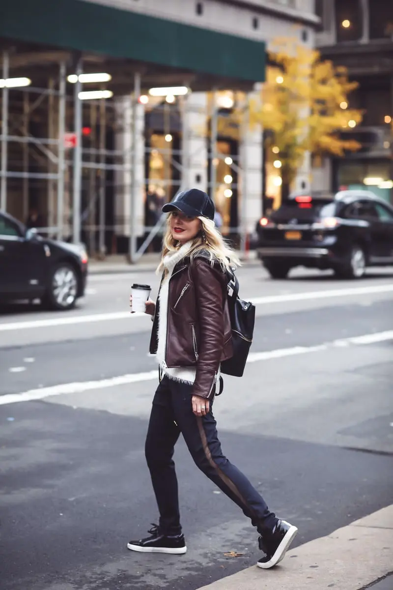 Track Pants by Alala perfect for wearing at the gym or the street, styled by fashion blogger over 40 Erin Busbee of Busbee Style in New York City