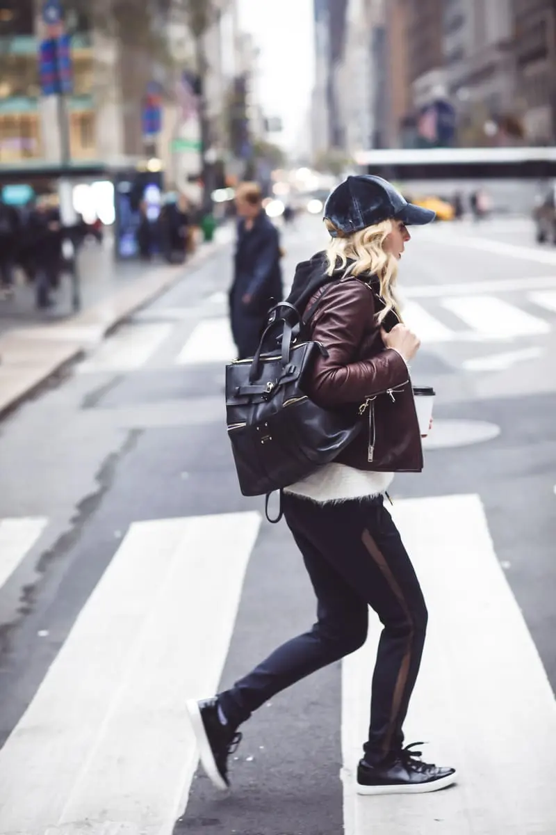 Track Pants by Alala perfect for wearing at the gym or the street, styled by fashion blogger over 40 Erin Busbee of Busbee Style in New York City