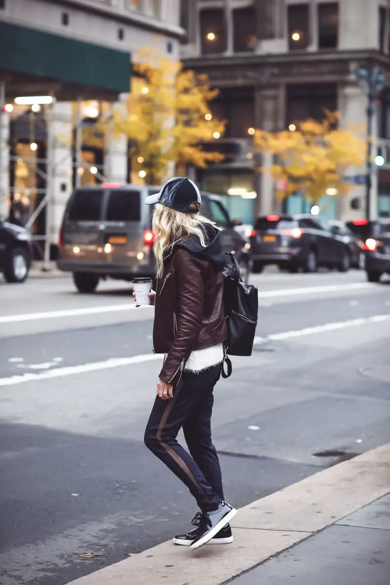 Track Pants by Alala perfect for wearing at the gym or the street, styled by fashion blogger over 40 Erin Busbee of Busbee Style in New York City