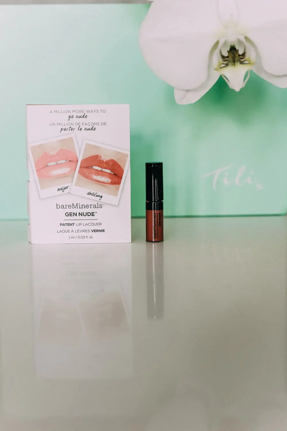 Try It Love It Beauty Box from QVC, featuring bare Minerals nude lip lacquer review by beauty blogger over 40 