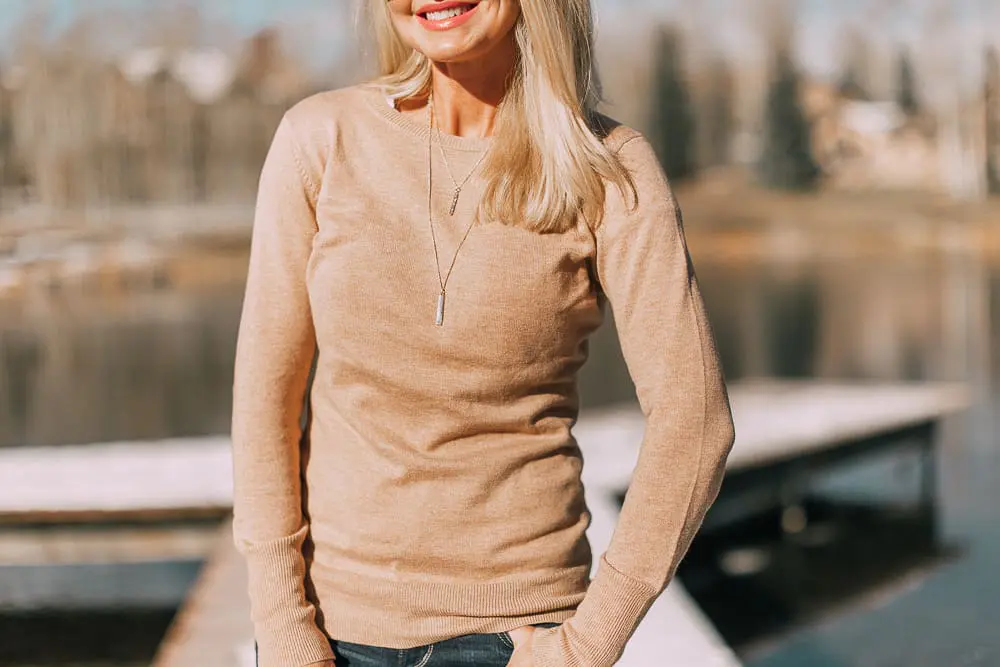 Best sweaters for fall for women 2018 featuring a beautiful crew neck camel long sleeve sweater from JCPenney 