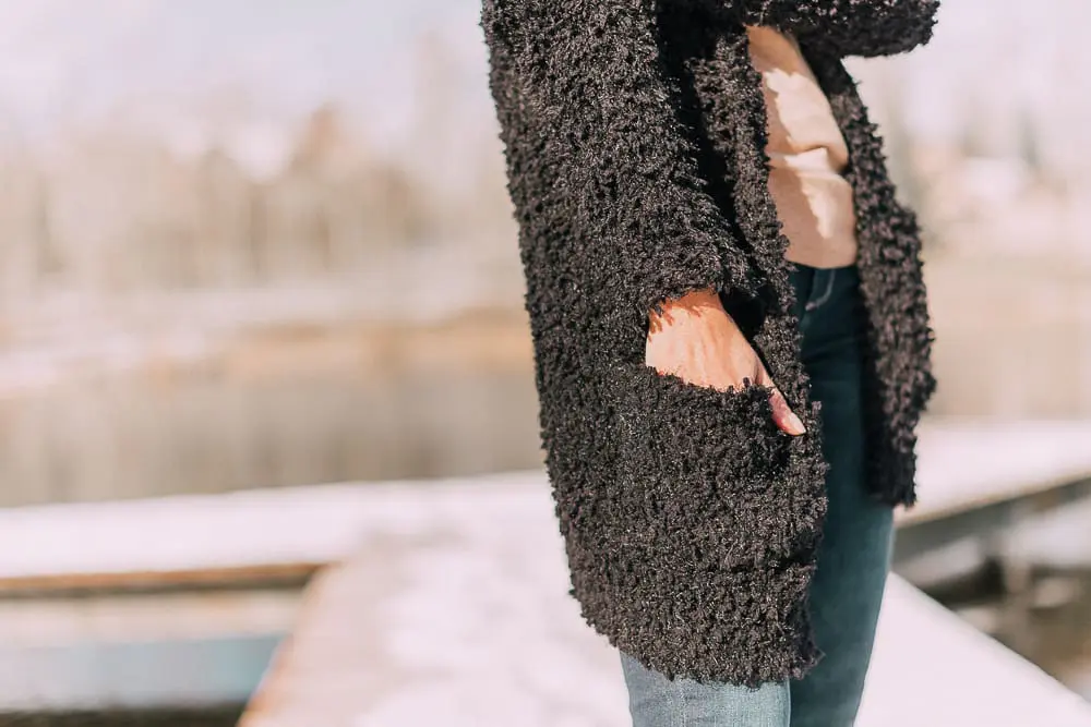 Best sweaters for fall for women 2018 featuring a fuzzy chunky knit black cardigan sweater from JCPenney