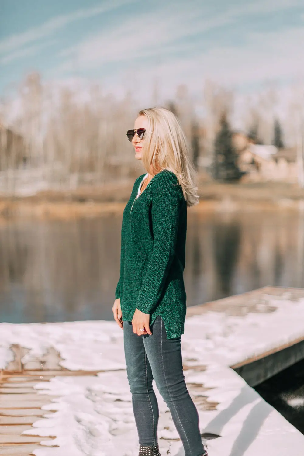 Best sweaters for fall for women 2018 featuring a heathered green tunic sweater v-neck from JCPenney on blonde fashion blogger