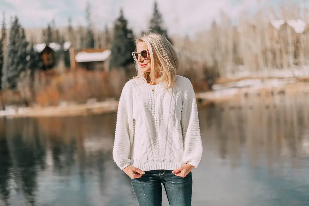 Best sweaters for fall for women 2018 featuring a white chunky knit cable knit sweater from JCPenney on blonde fashion blogger