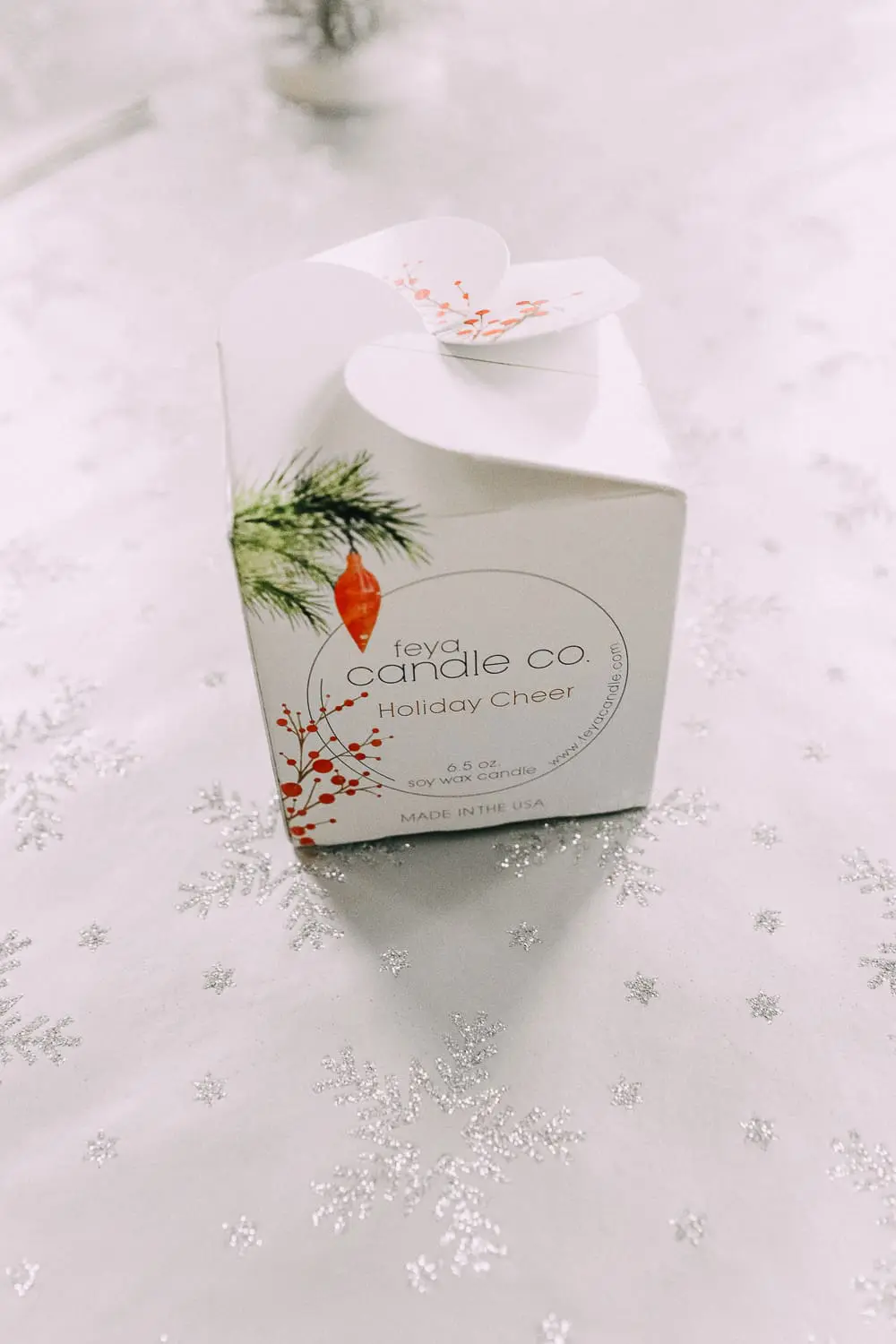 holiday gift ideas from JCPenney featuring a Feya holiday cheer boxed soy candle
