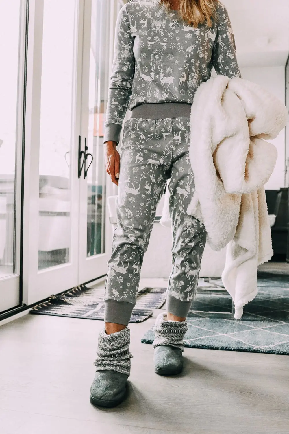 Holiday Gift Ideas from JCPenney featuring gray and white deer pajamas 