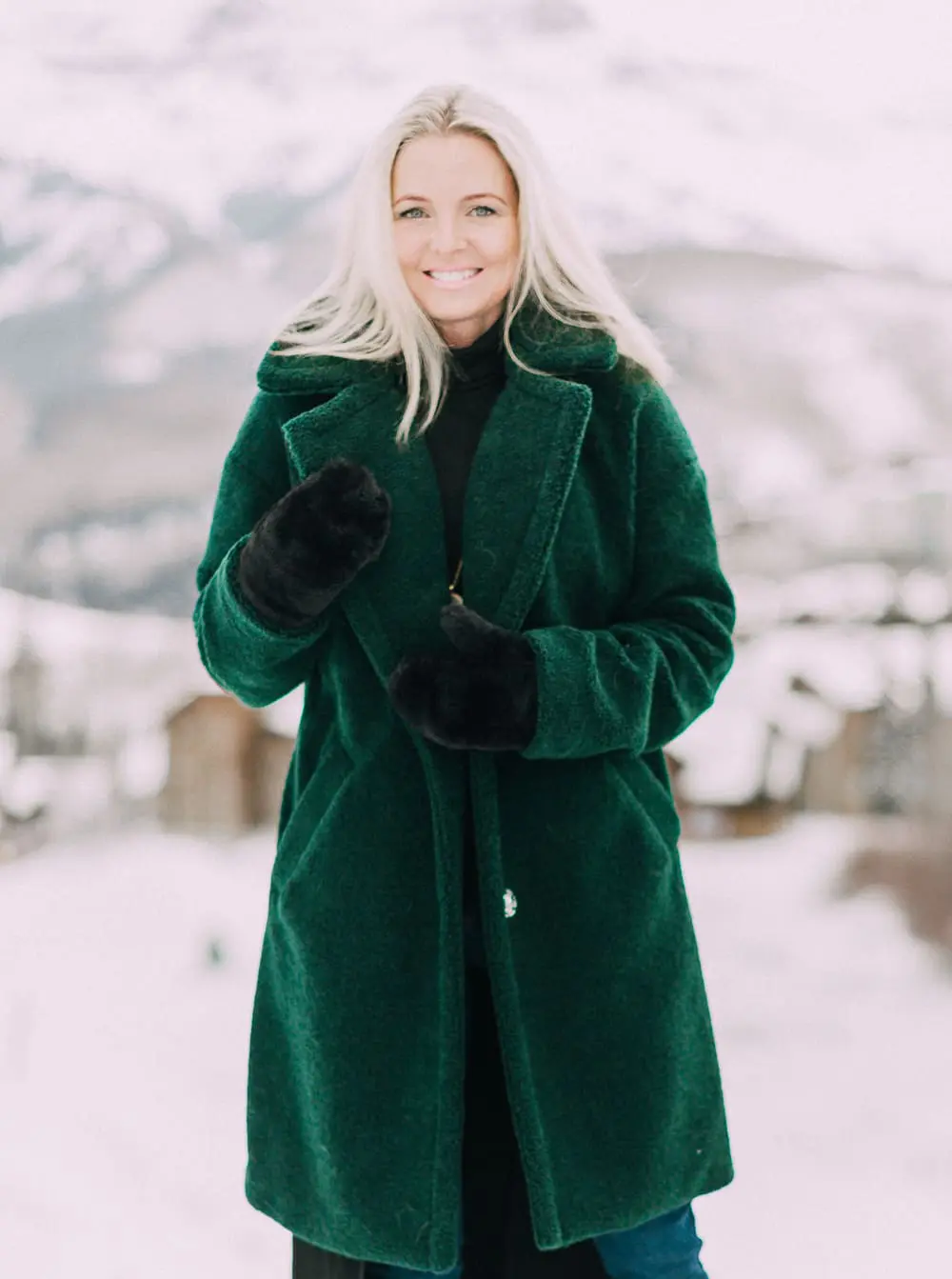 kendall kylie fuzzy green coat outfit perfect for christmas on fashion blogger busbee style