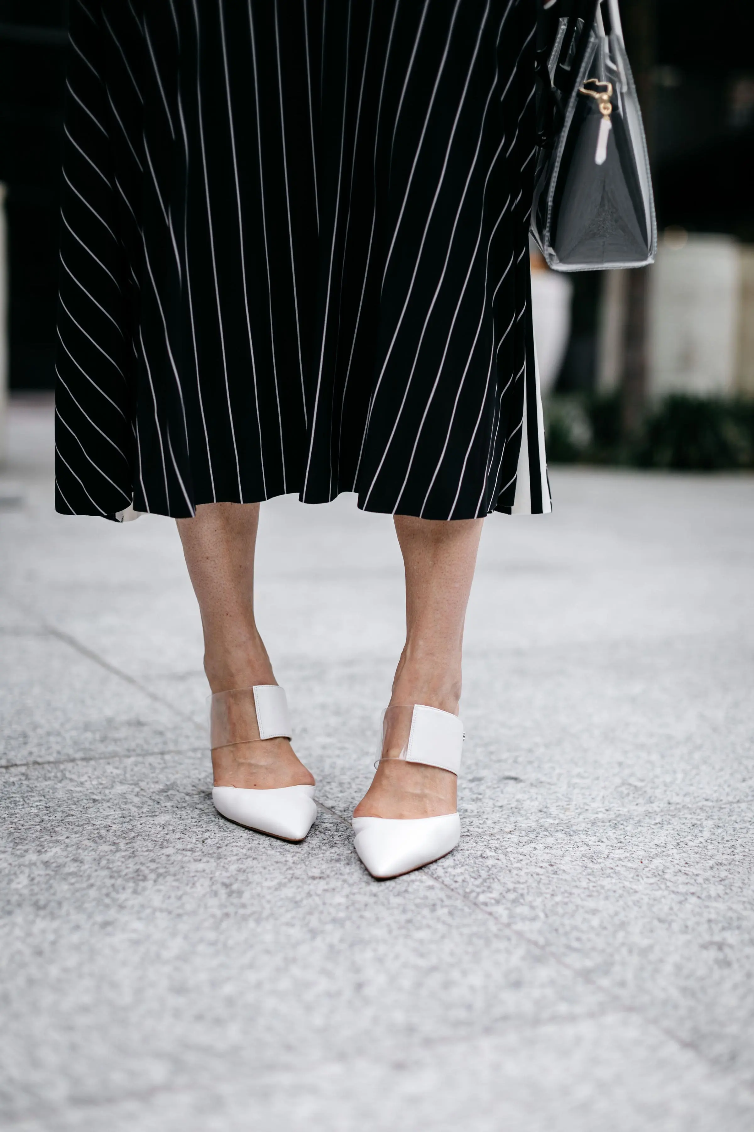 sam edelman white hope pumps with black and white striped norma kamali skirt