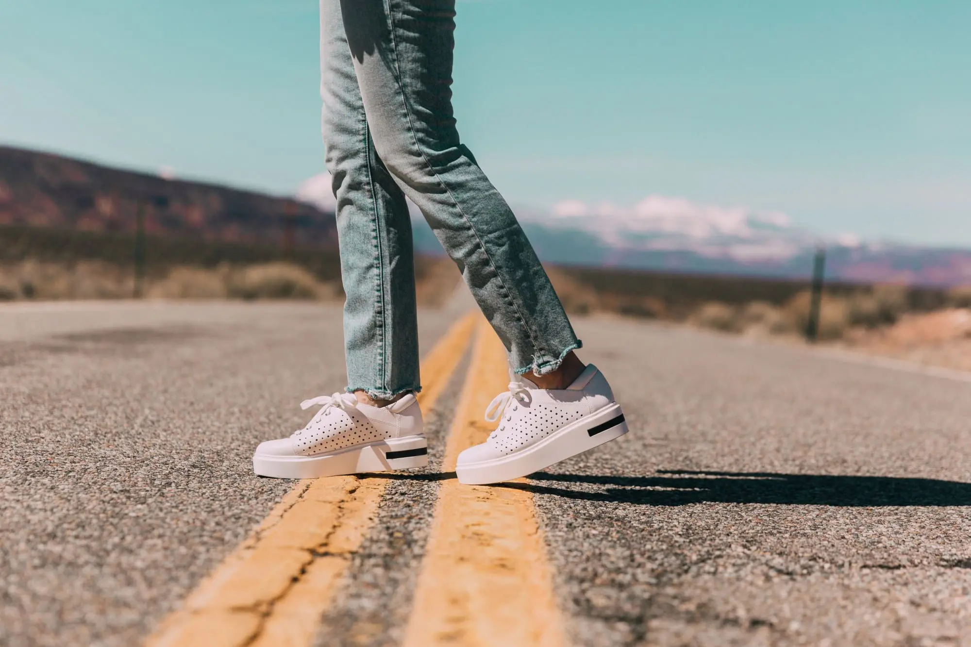 Spring Shoes, Fashion blogger Erin busbee of busbeestyle.com wearing white Linea Paolo platform sneakers