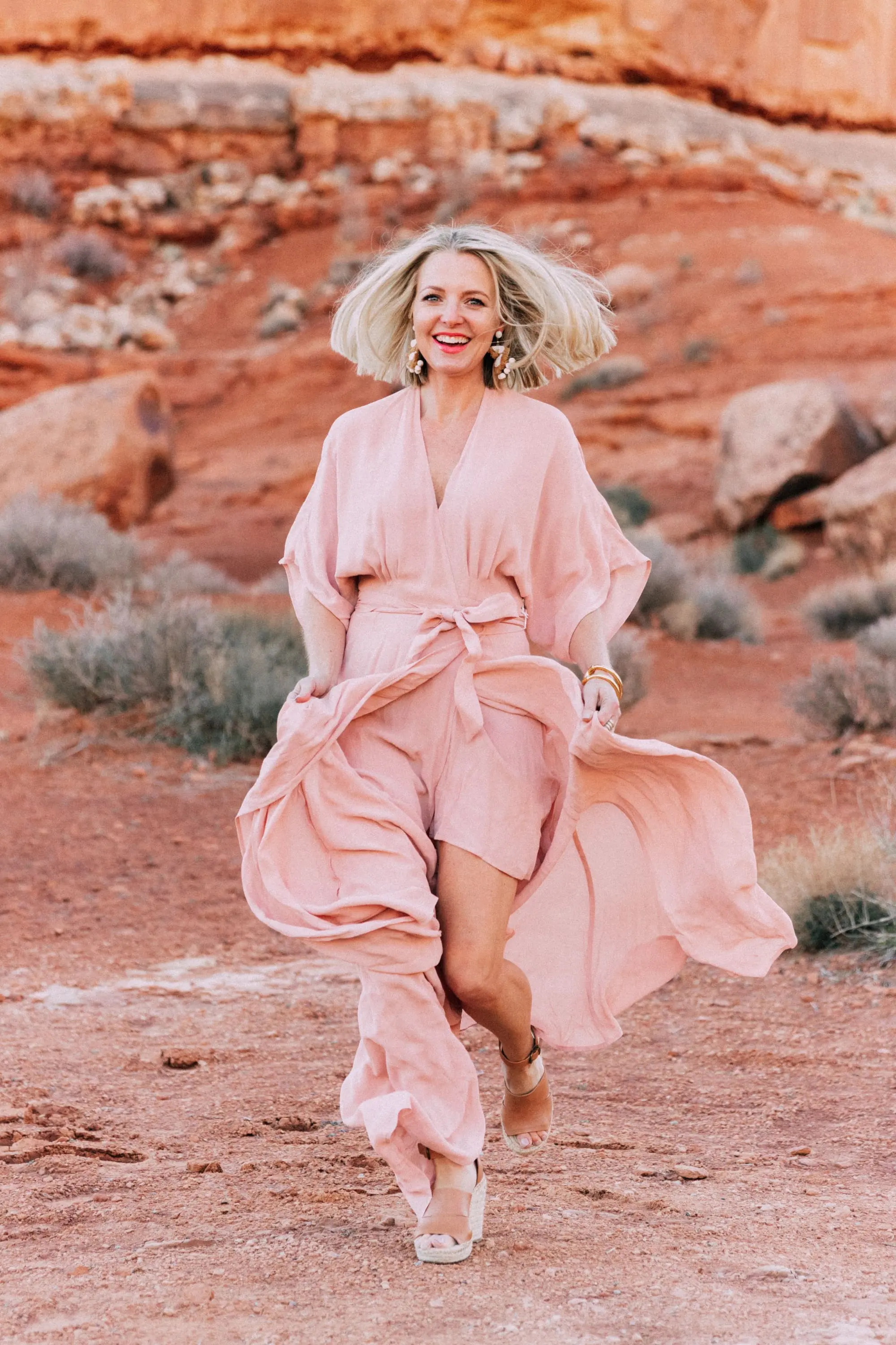 What To Wear To A Spring Wedding, Fashion blogger Erin Busbee of BusbeeStyle.com in Moab, Utah featuring a pink maxi dress by Reformation with Treasure & Bond espadrilles from Nordstrom