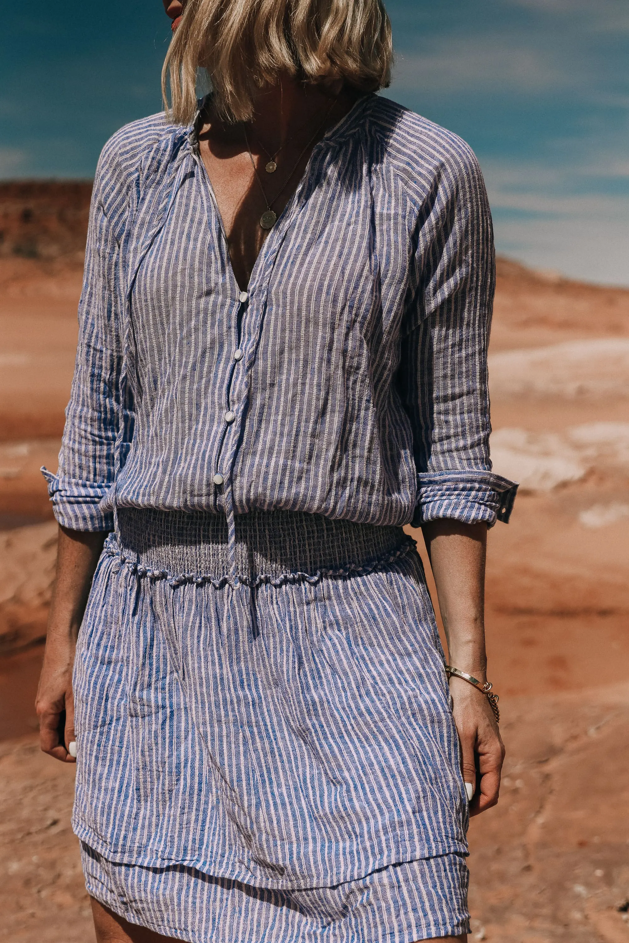 striped blue and white jasmine dress by RAILS