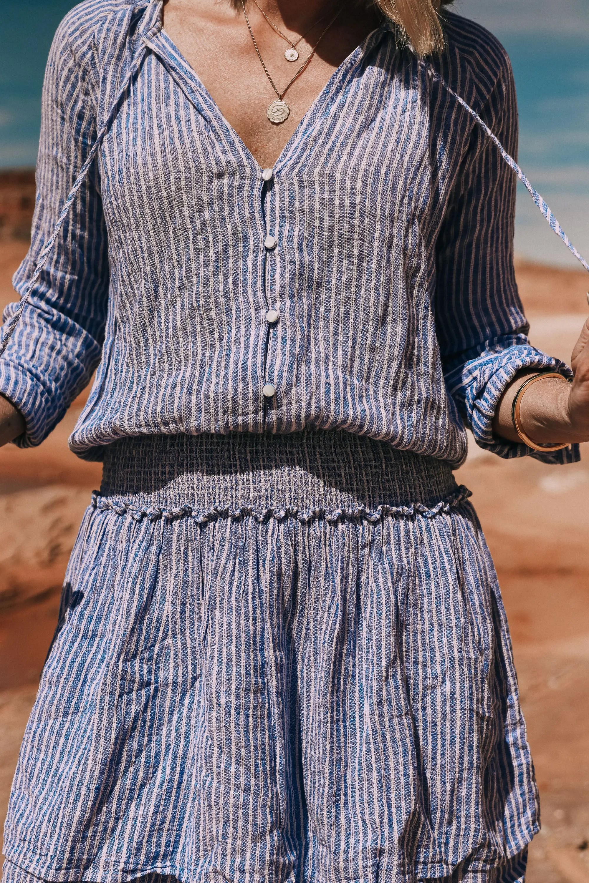 striped blue and white jasmine dress by RAILS