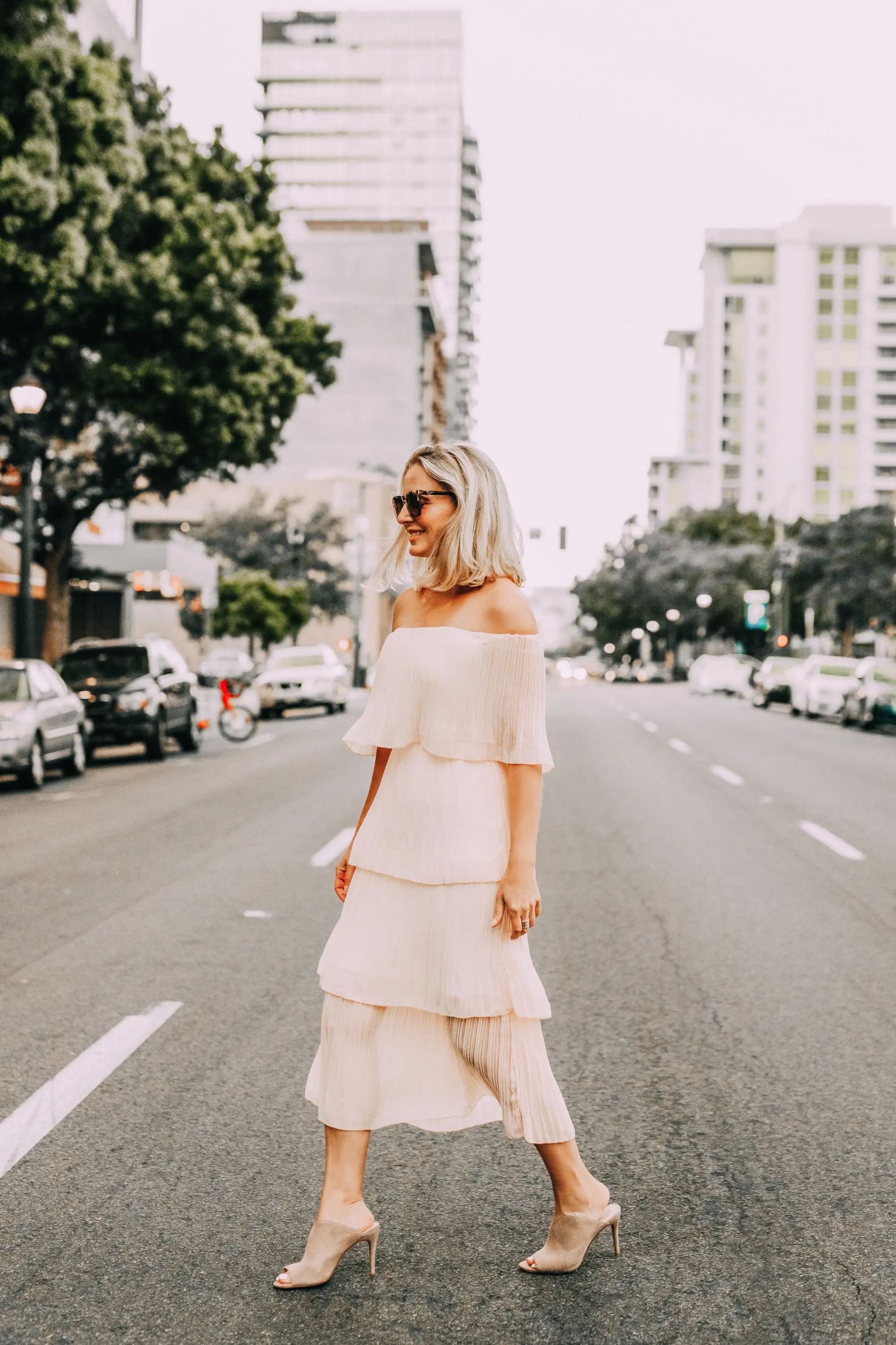 Tiered Amazon Dress, Fashion blogger wearing trending ETCYY tiered ruffle pleat blush dress