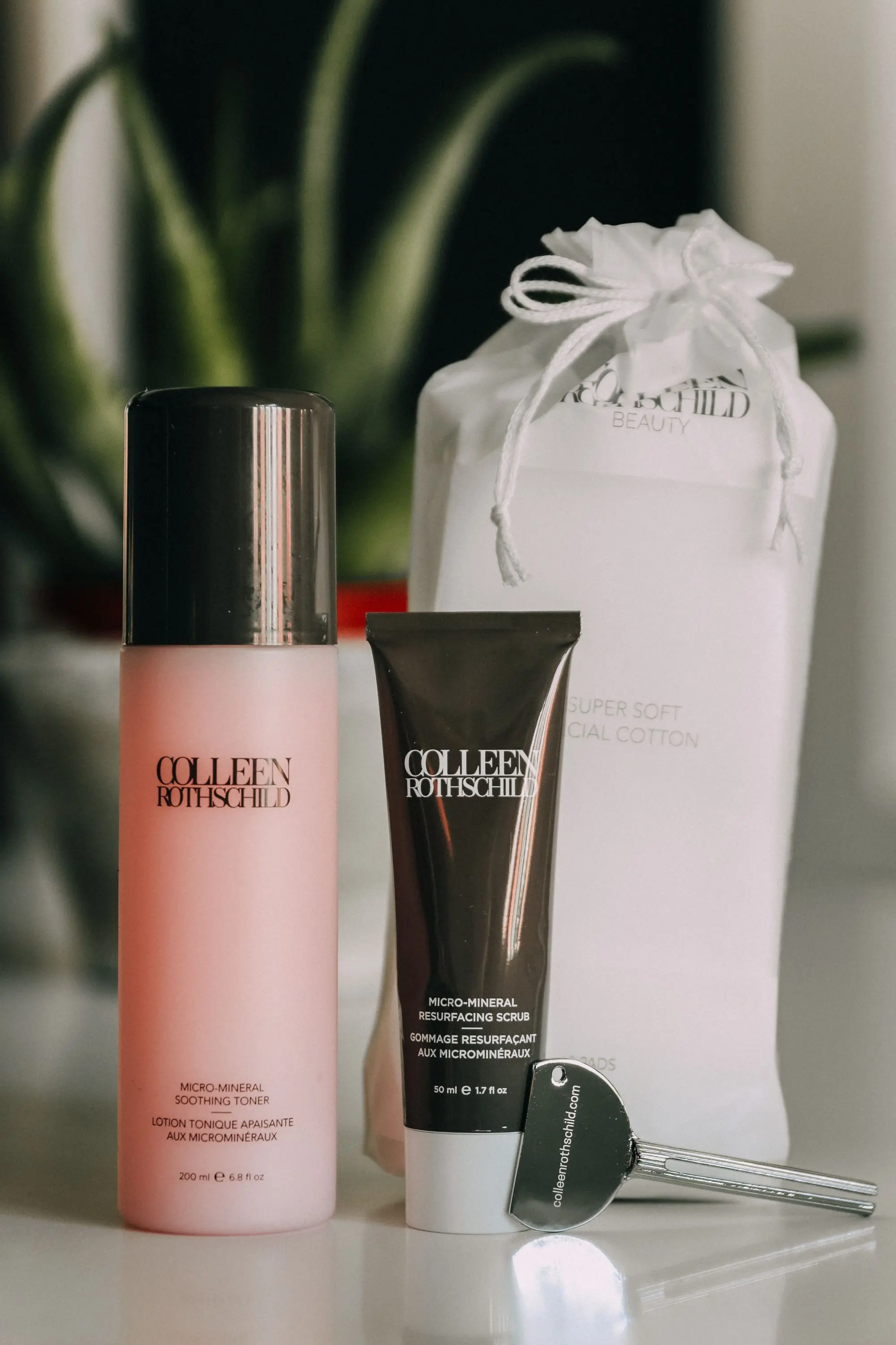 Gifts From Colleen Rothschild, Micro-Mineral Duo includes Micro-Mineral Soothing Toner, Micro-Mineral Resurfacing Scrub, Super Soft Facial Cotton, Metal Tube Roller Key