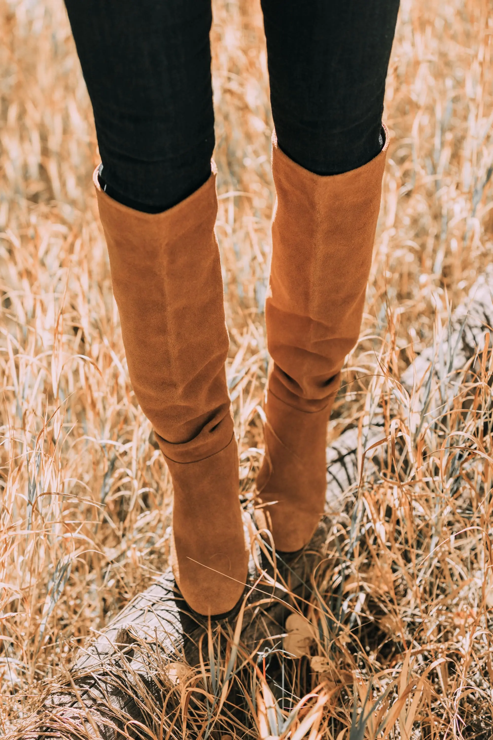 brown suede knee high boots
