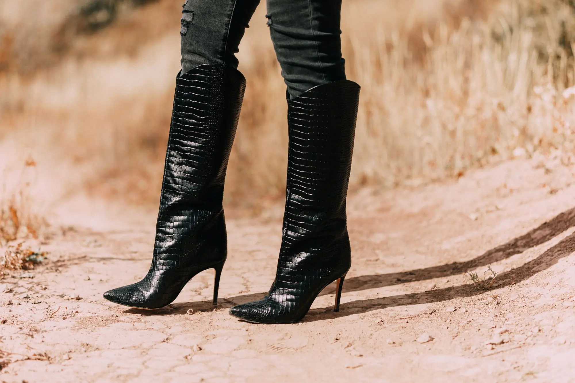 Schutz Maryana black Snake embossed heeled stiletto knee high Boots
