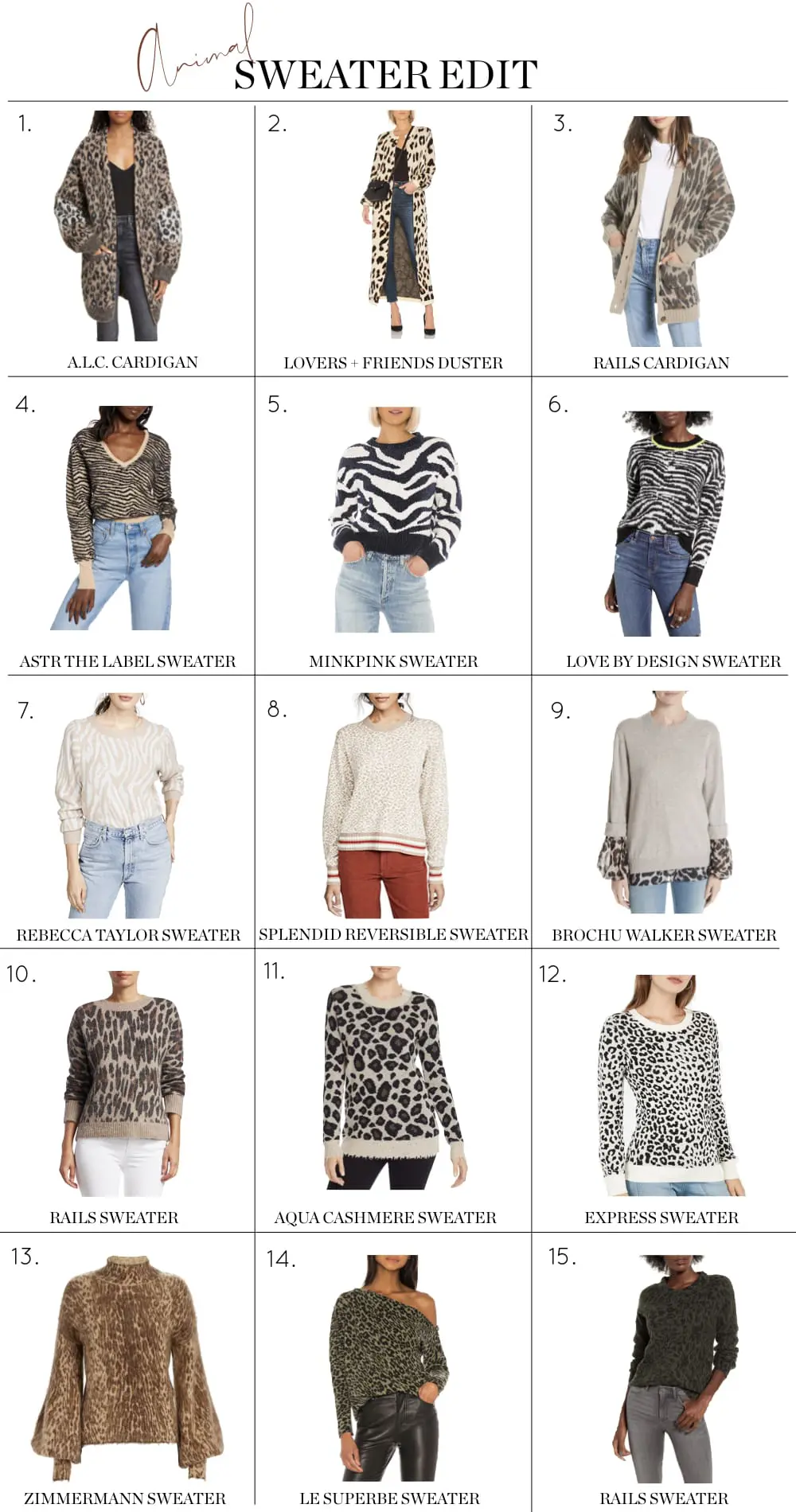 Best Animal Print Sweaters, fashion blogger Erin Busbee of BusbeeStyle.com featuring fifteen animal print sweaters including sweater by AQUA, ASTR The Label, Lovers + Friends, Brochu Walker, Zimmermann, Rails, and more!