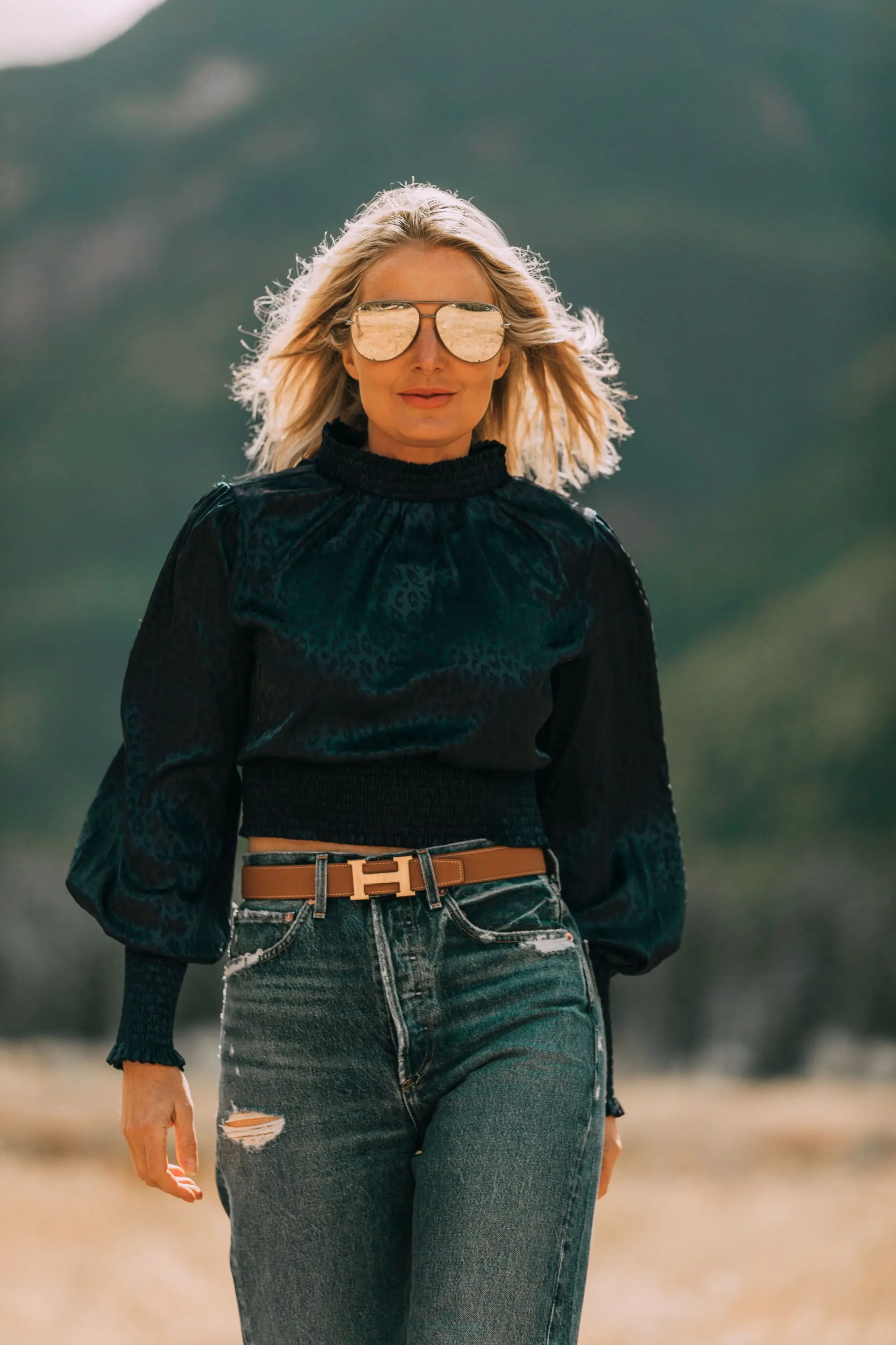 High Neckline Tops outfit idea teal leopard print blouse aqua bloomingdales with hermes belt