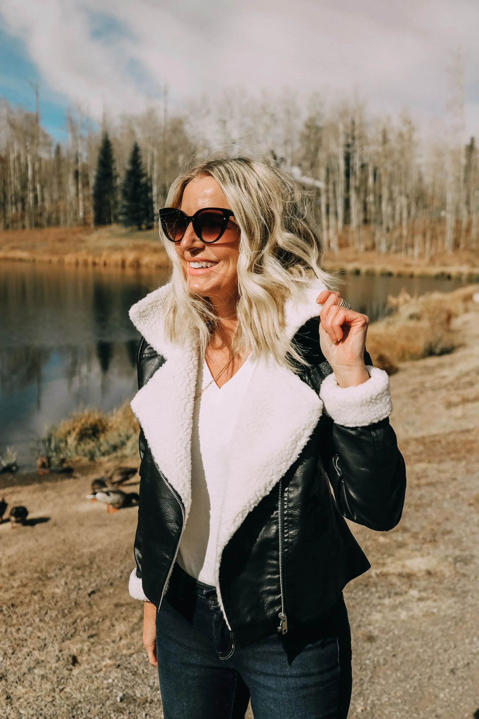 affordable black moto jacket with faux fur lining