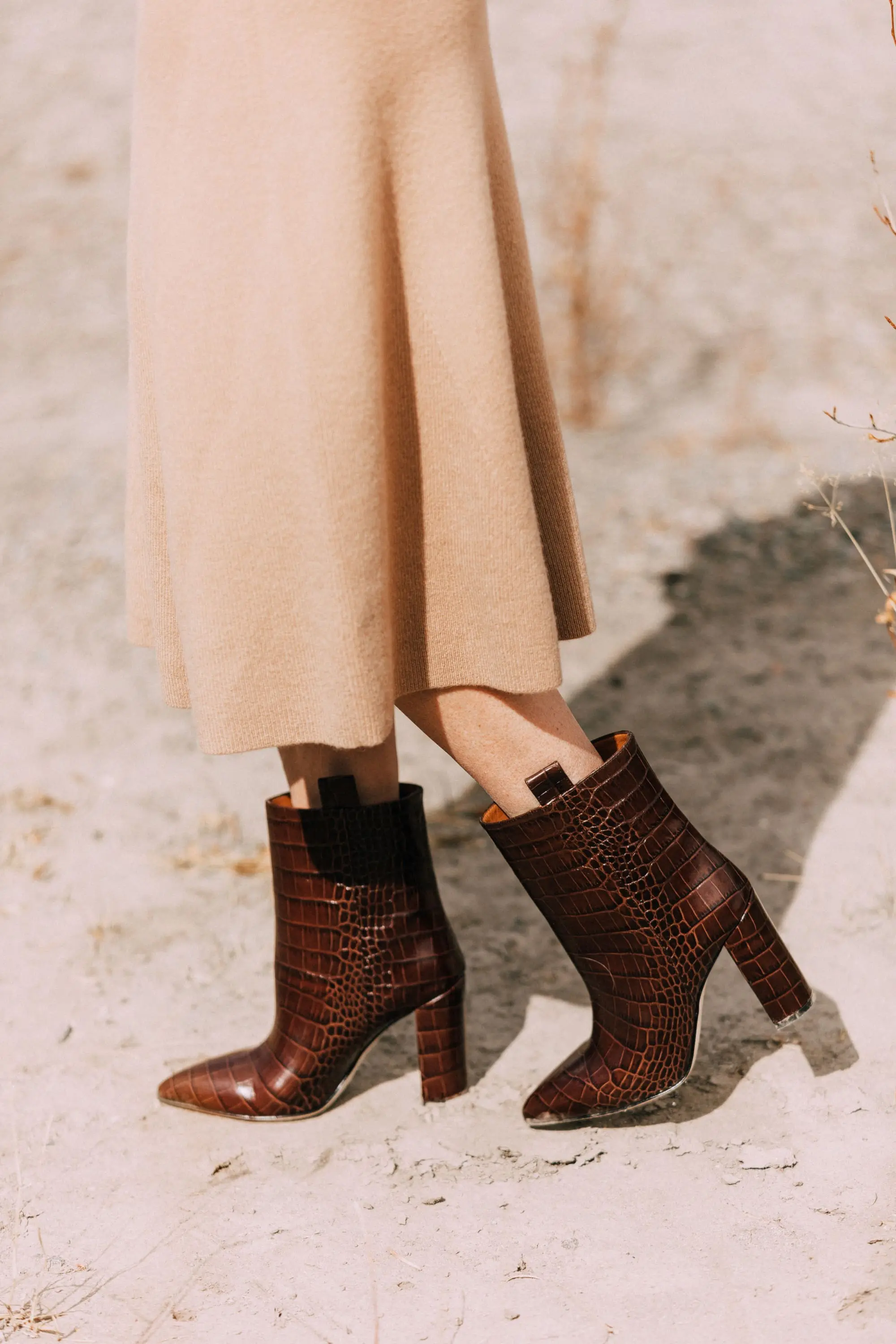paris texas brown crocodile embossed leather heeled ankle bootie