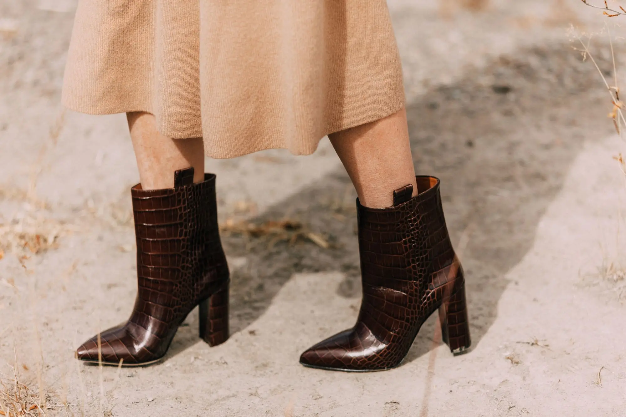 paris texas brown crocodile embossed leather heeled ankle bootie