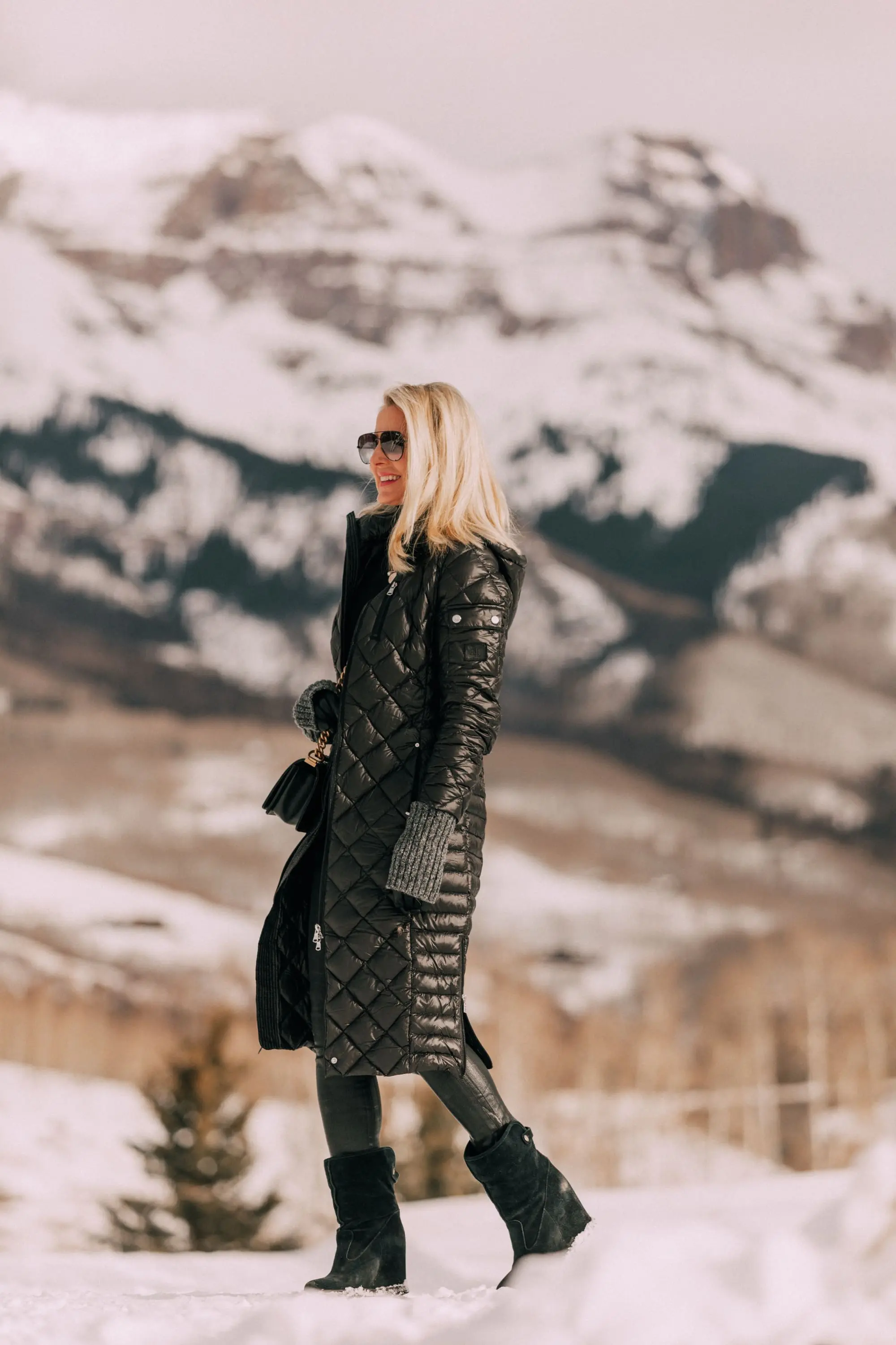 long quilted Lauren by Ralph Lauren black puffer coat outfit