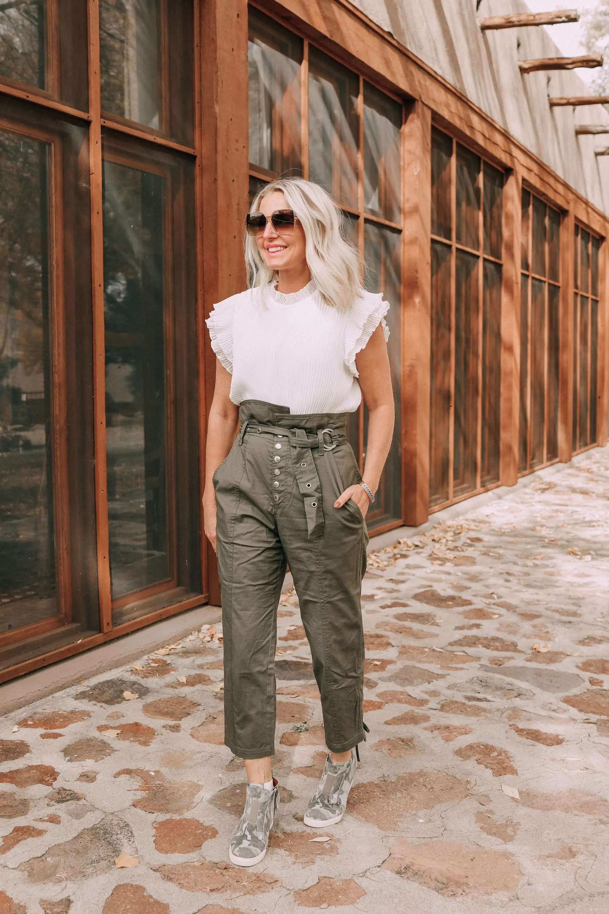 army green pants outfit 