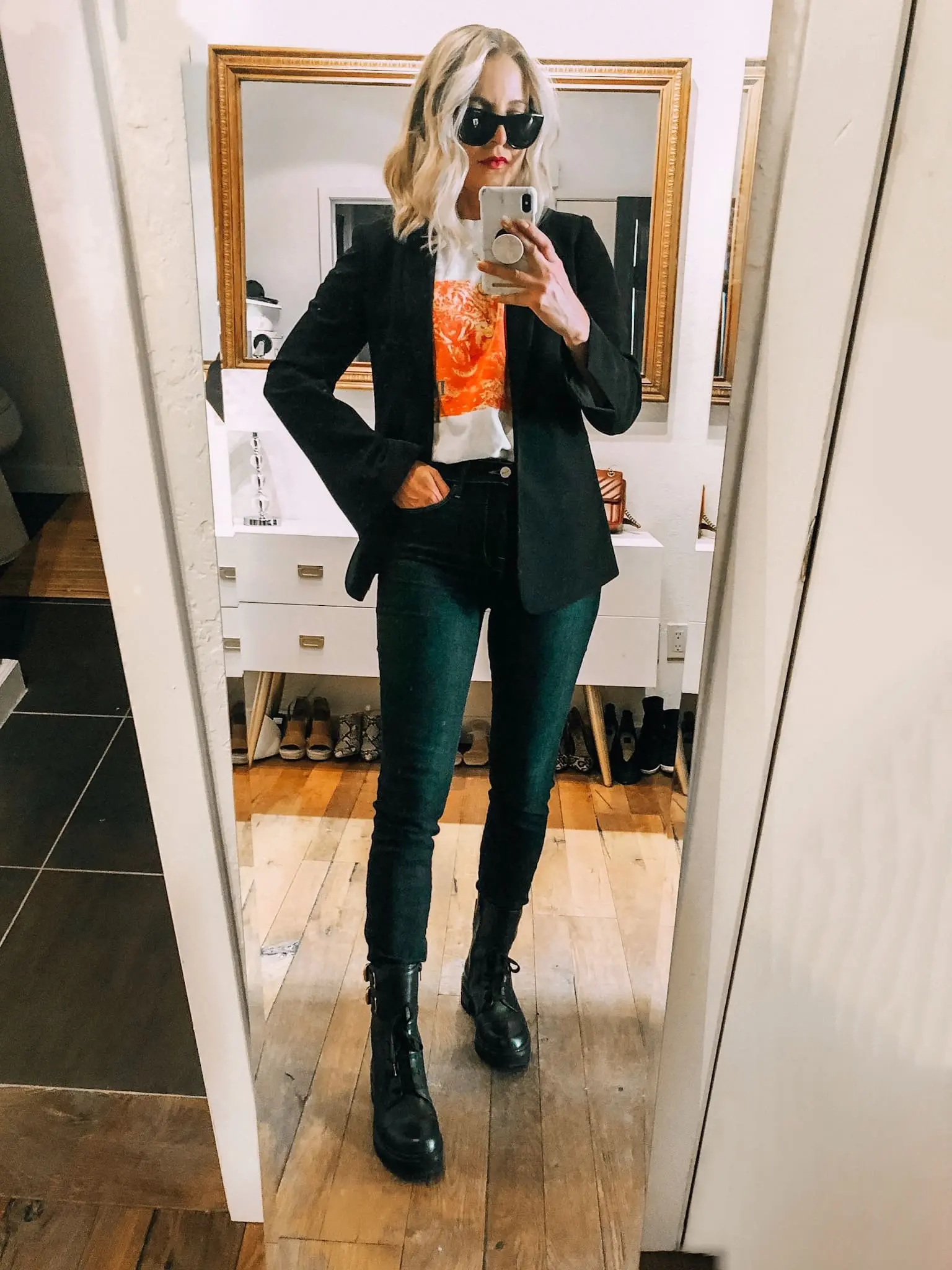 Monthly Favorites, Fashion blogger Erin Busbee of BusbeeStyle.com wearing a white turtleneck sweater with skinny jeans and Vince Camuto booties in Telluride, Colorado