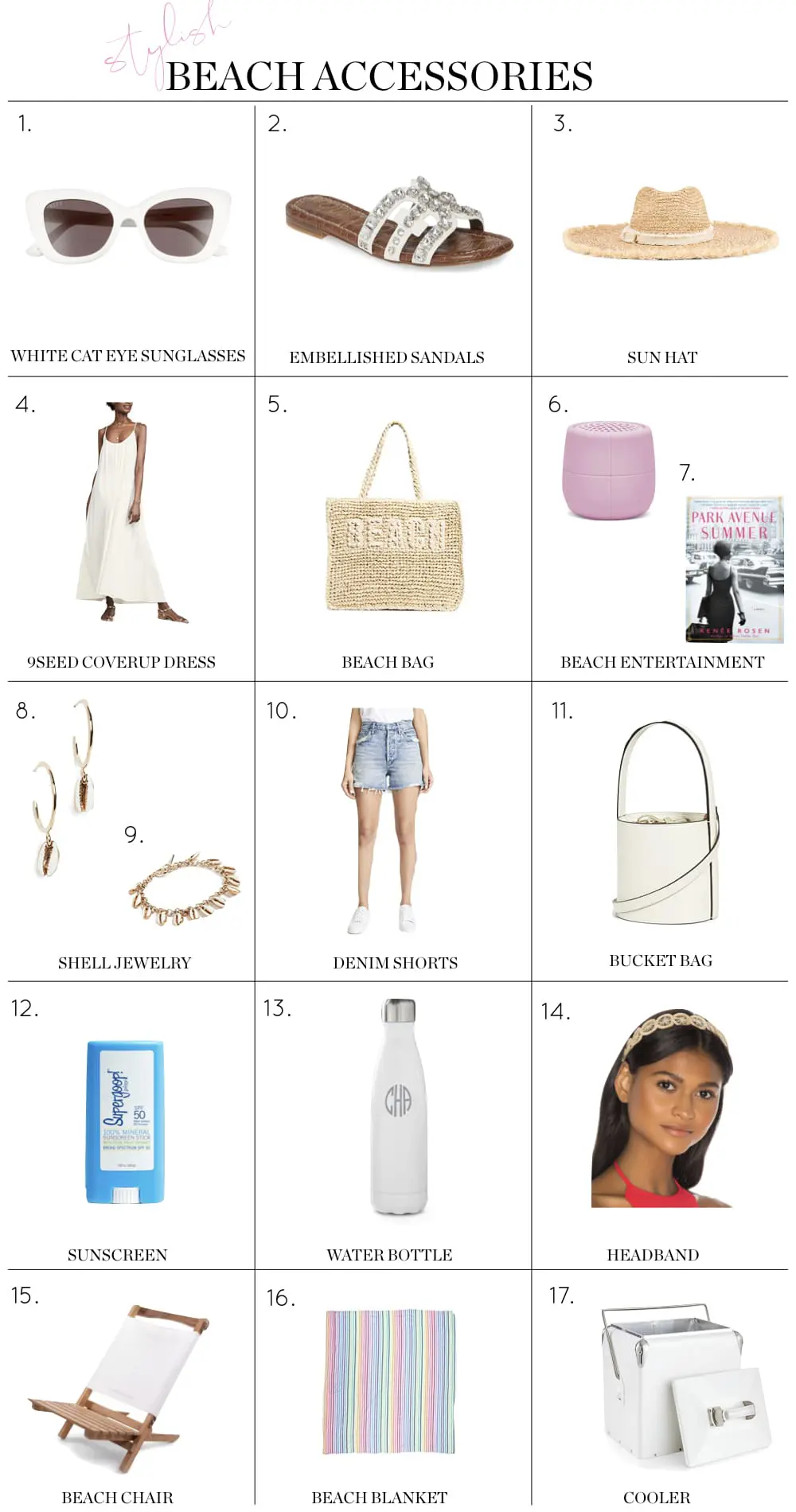17 fun things to pack for the beach including stylish beach accessories