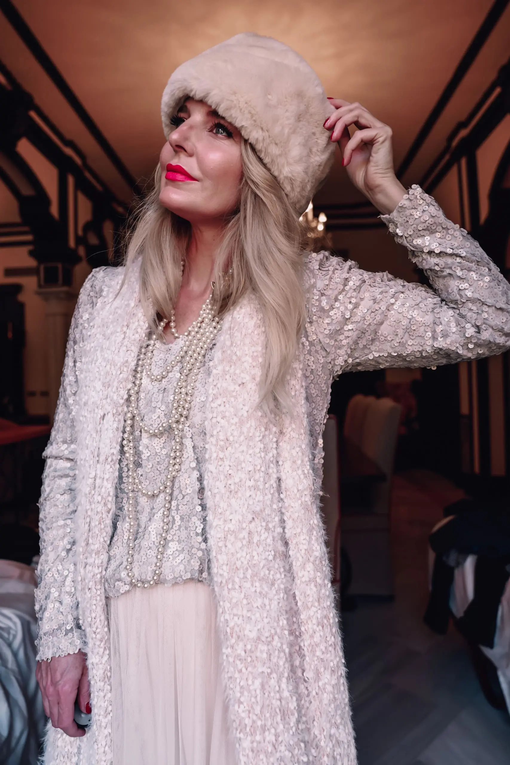 winter accessories faux fur scarf, white faux fur Russian hat