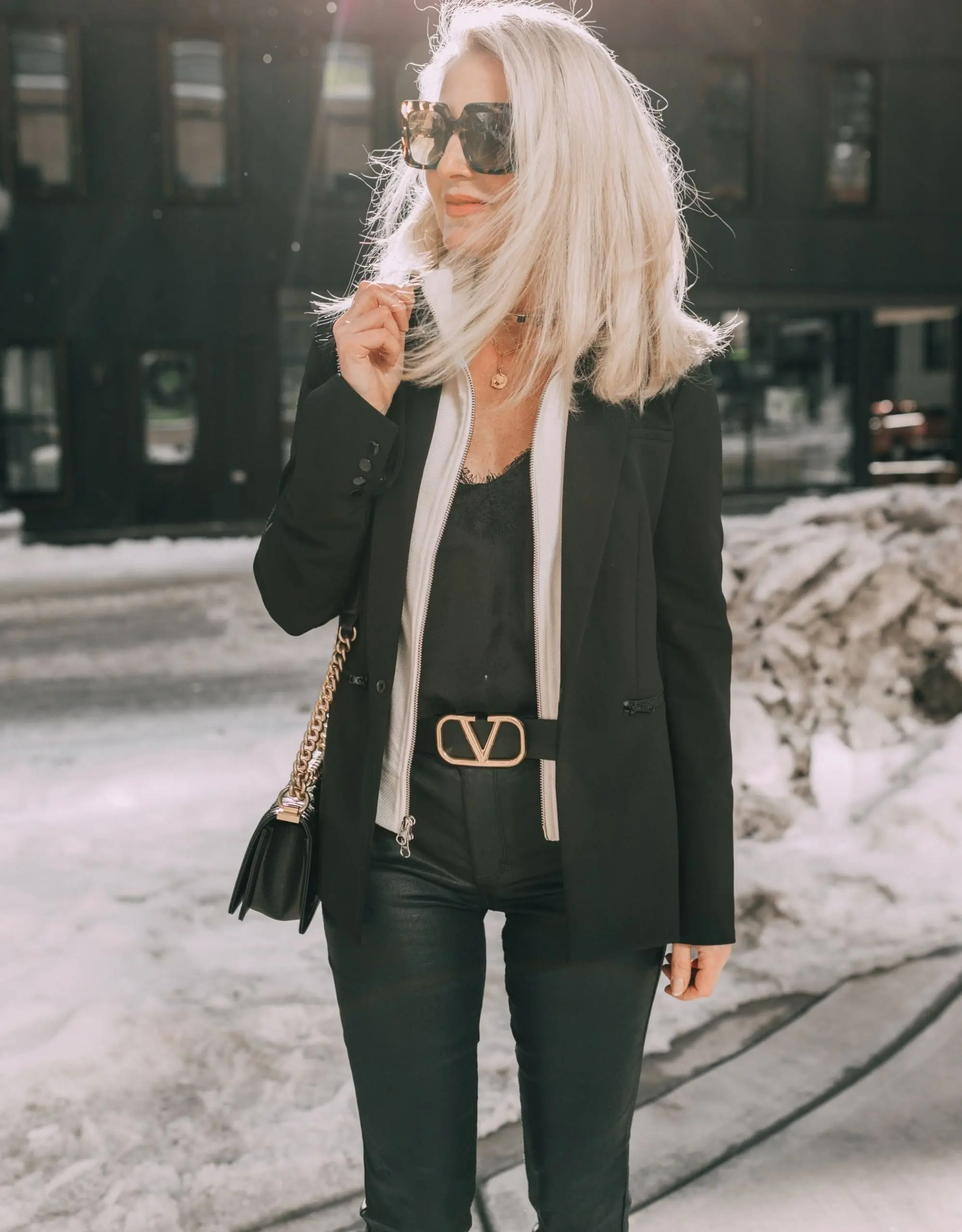 surprise nordstrom sale picks including veronica beard scuba blazer on fashion blogger Erin Busbee of Busbee Style in Telluride, Colorado