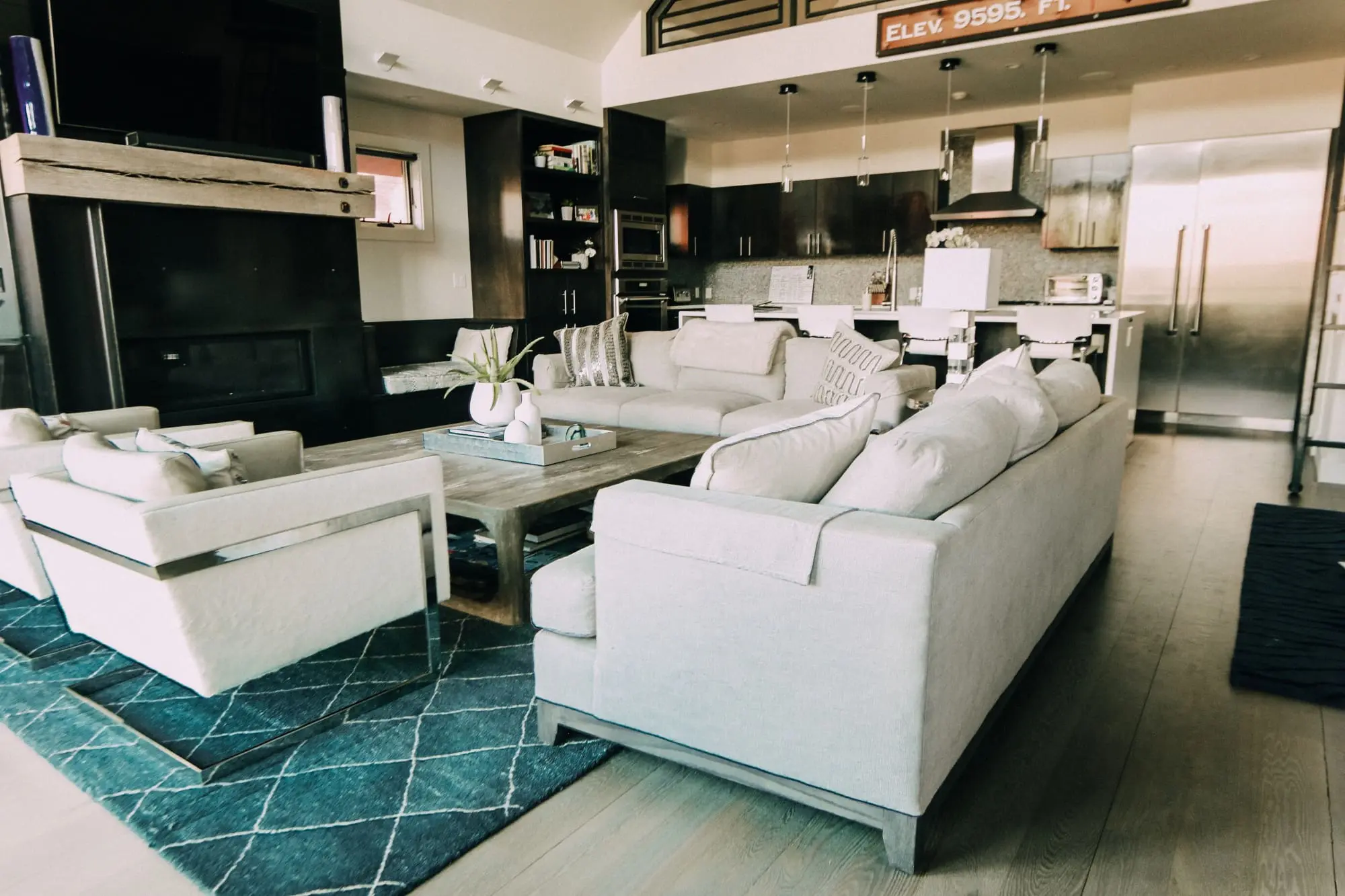 modern comfortable accent club chairs in telluride mountain townhome living room